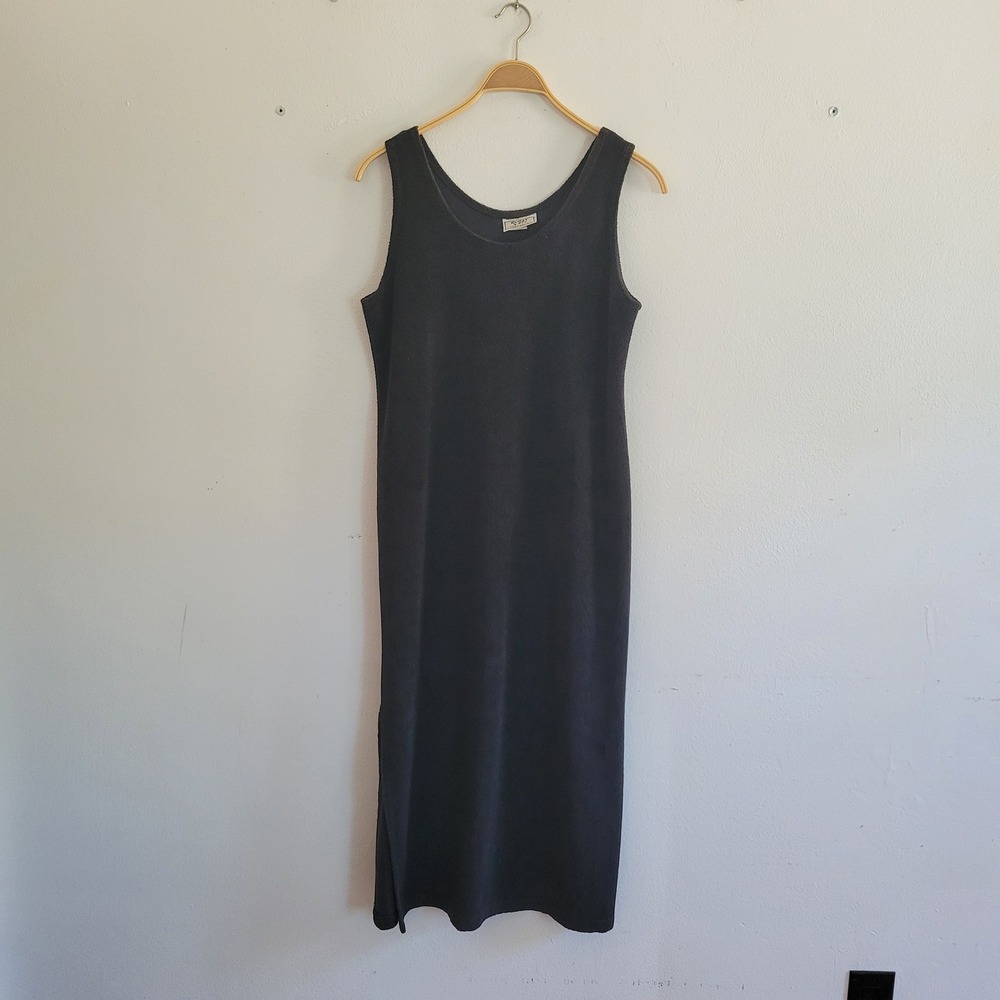Vintage Resort and Spa Terry Midi Maxi Dress Black Athleisure Minimalist Travel